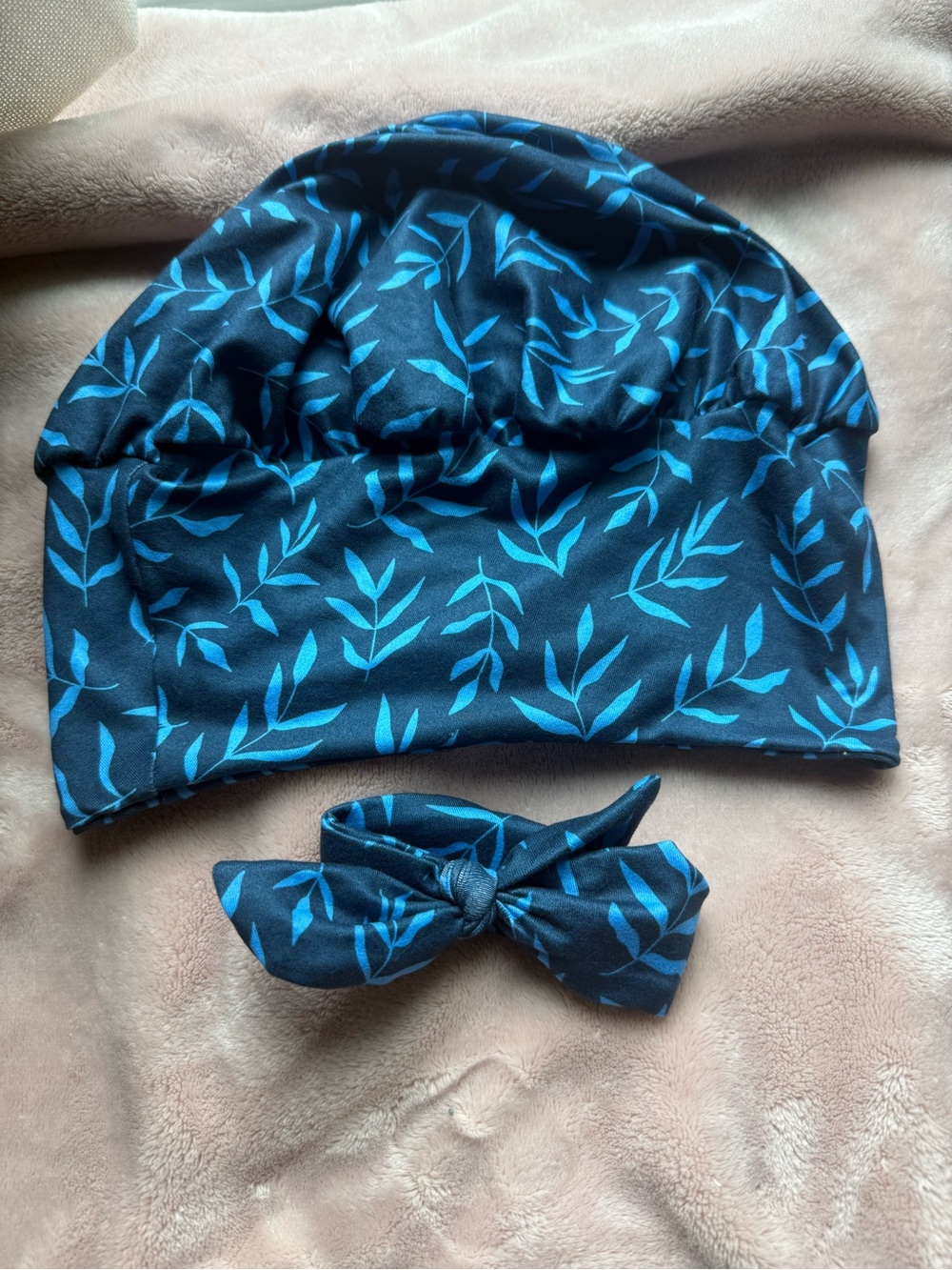 HelloHeadBand Scrub Hat - Twilight Leaves - Women’s Soft Scrub Cap Ponytail - Picture 7 of 11